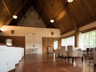 seating and aisle inside chapel